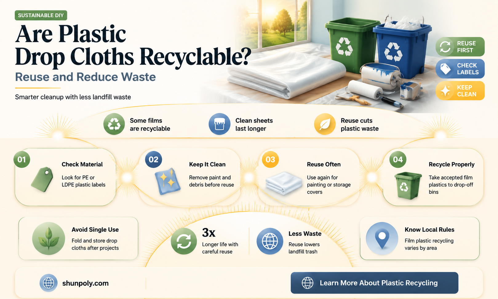are plastic drop cloths recyclable