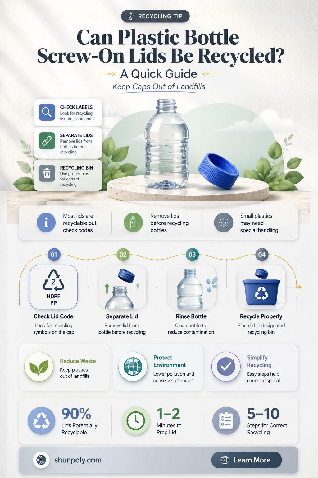 are plastic bottle screw on lids recyclable
