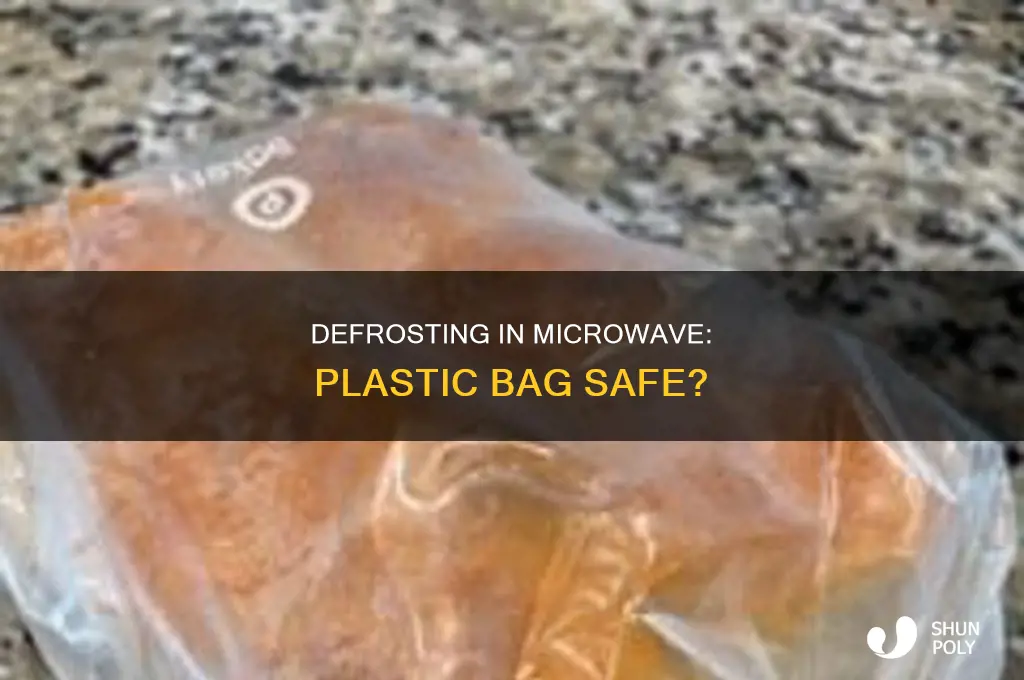 can you put plastic bag in the defroster in microwave