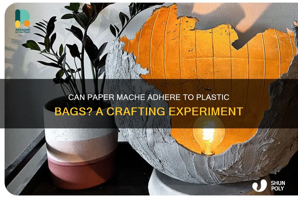 does paper mache stick to plastic bags