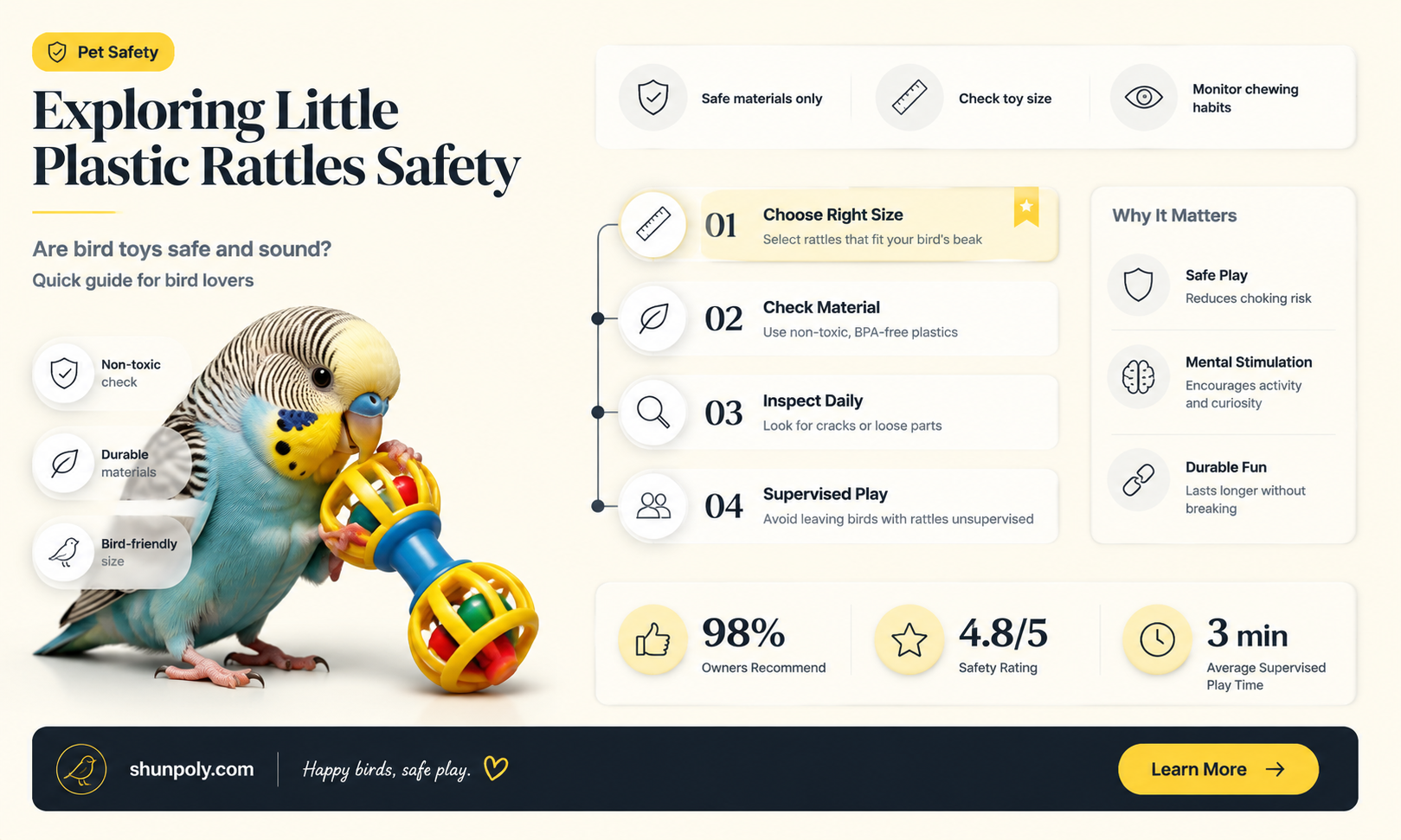 are little plastic rattles safe for birds