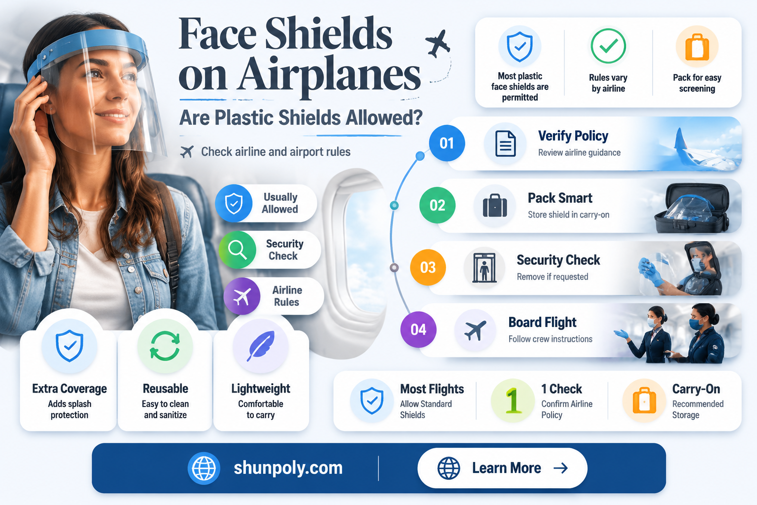 are plastic face shields allowed on airplanes
