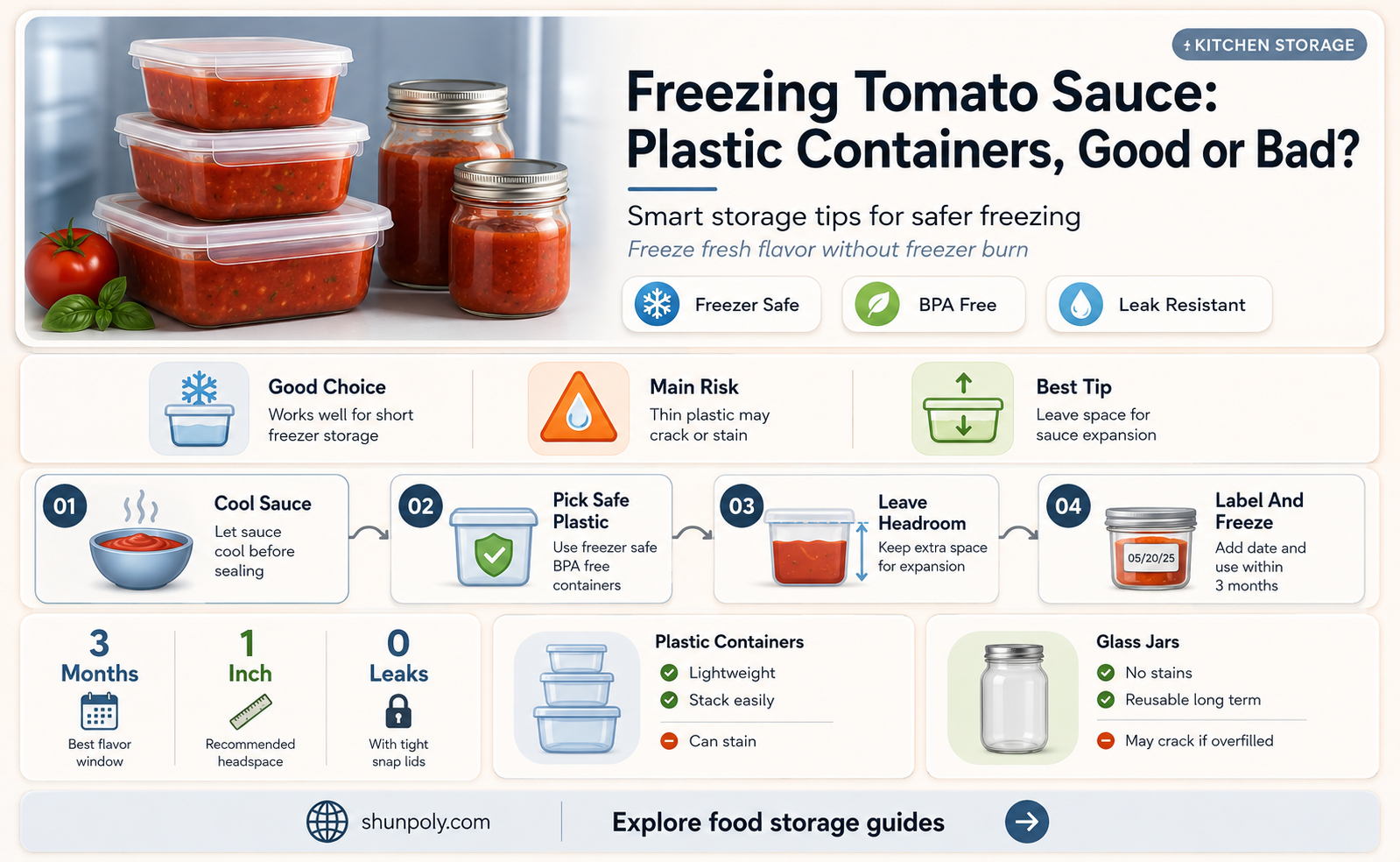 are plastic containers good for freezing tomato sauce