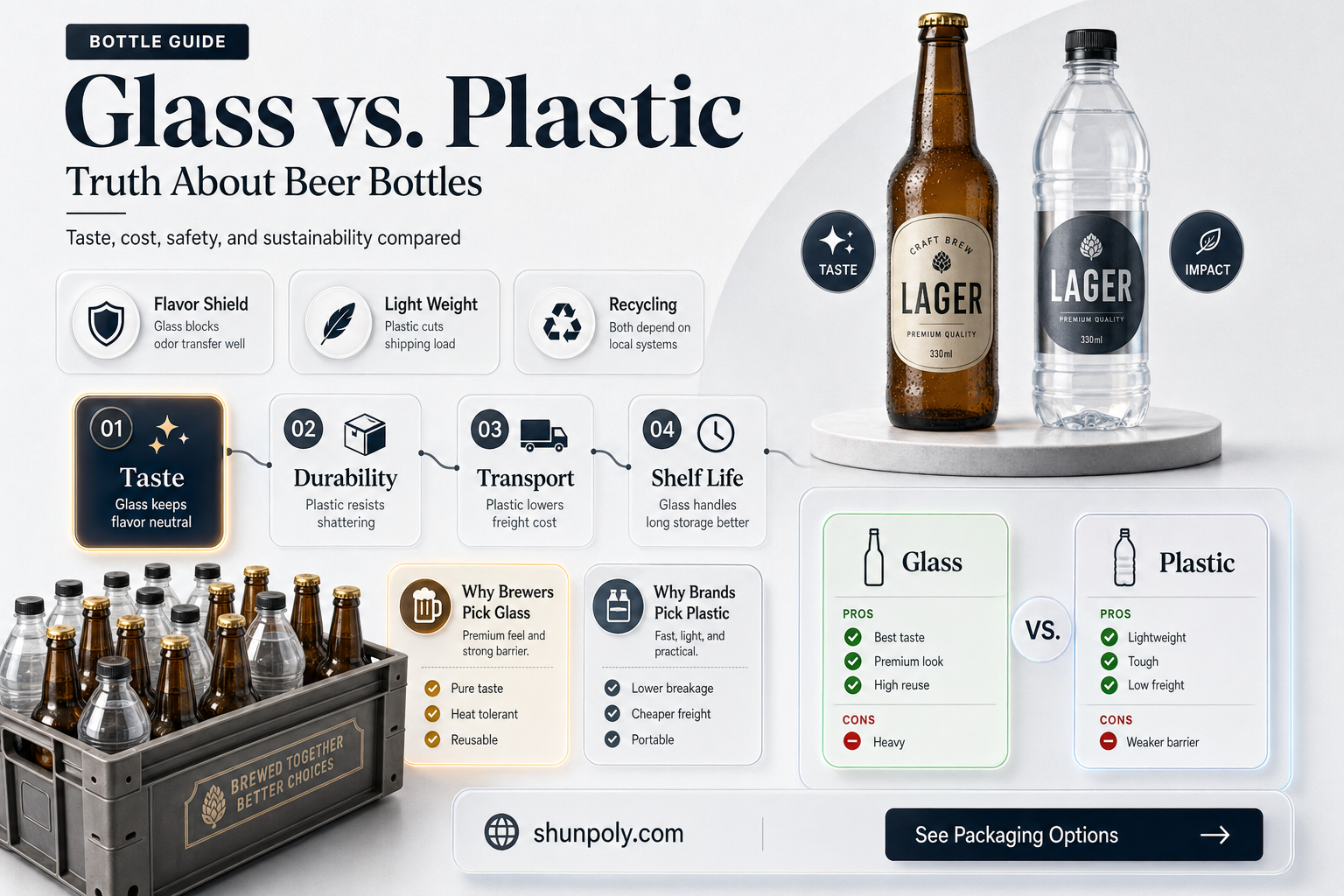are beer bottles glass and plastic