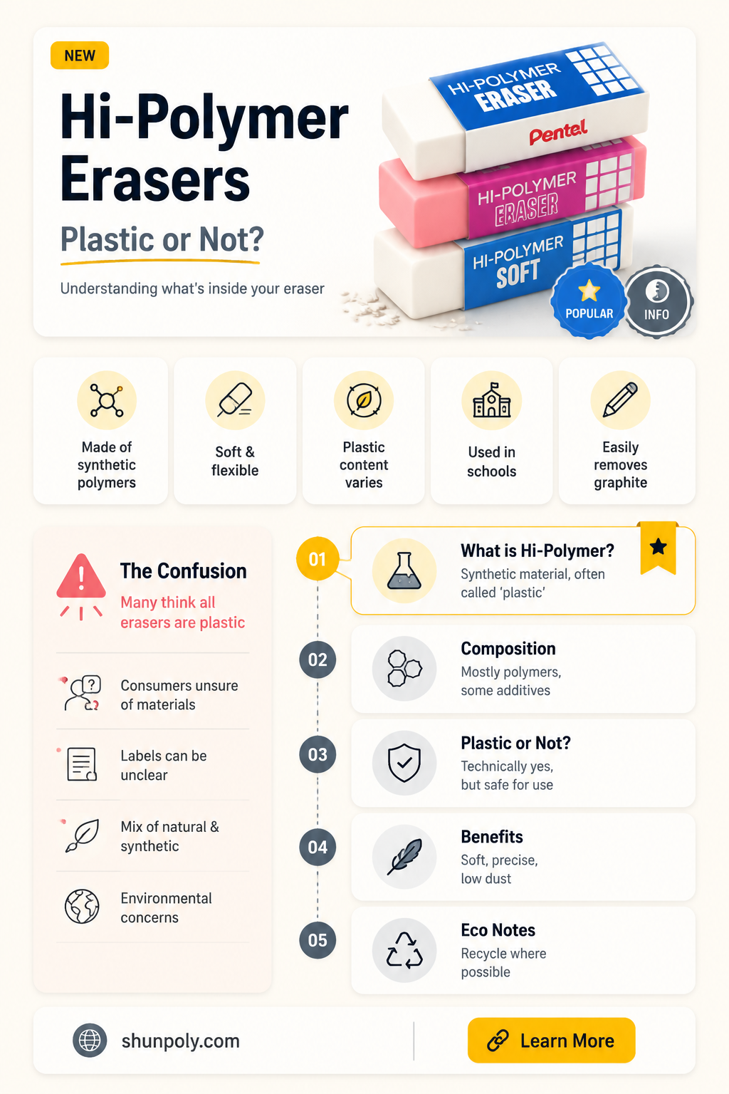 are hi polymer erasers plastic erasers