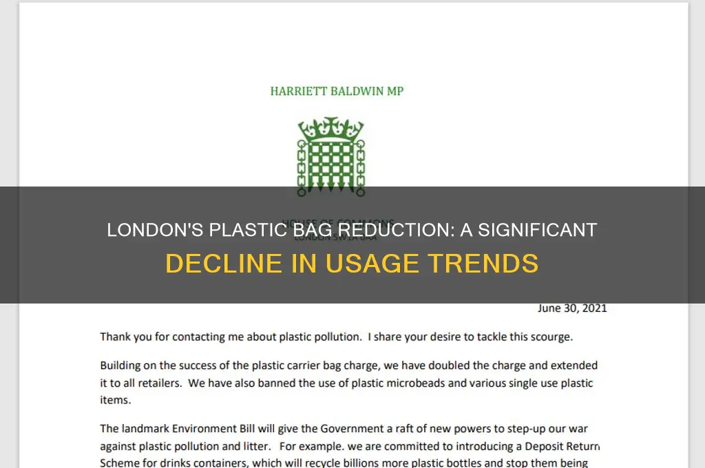 how much did plastic bag usage go down in london