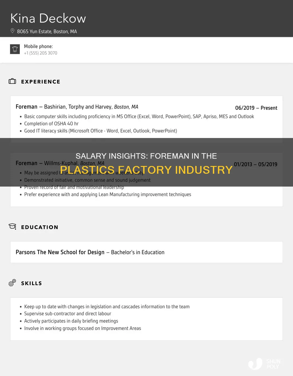 how much does a foreman at a plastics factory make