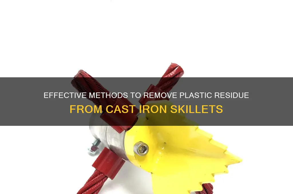 how to clean plastic out of a cast iron skillet