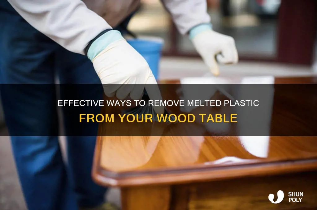 how to get melted plastic off wood table