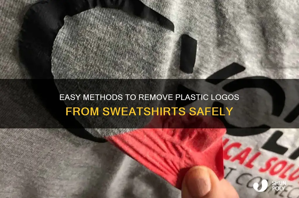 how to get plastic logo off sweatshirts
