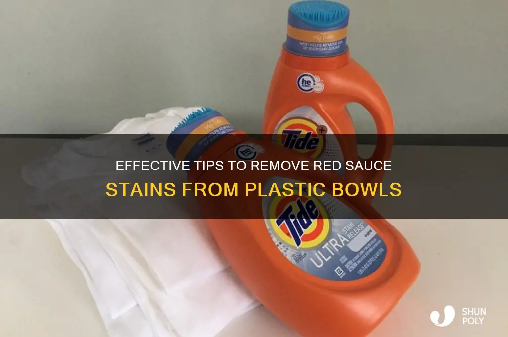 how to get red sauce stain out of plastic bowl