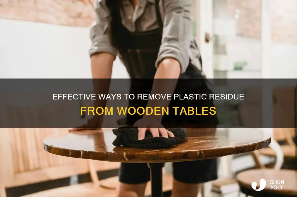 how to get rid of plastic residue on wooden table