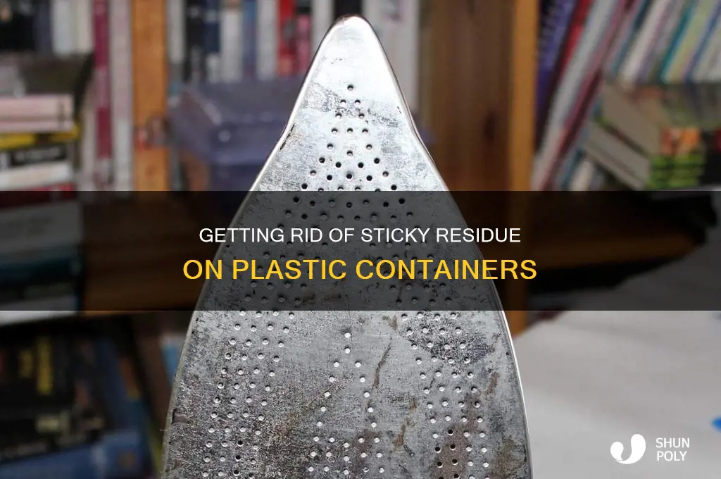 how to get sticky residue off plastic container