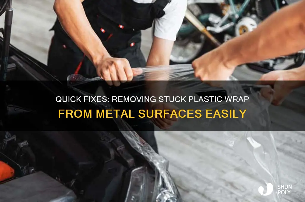 how to get stuck plastic wrap off metal