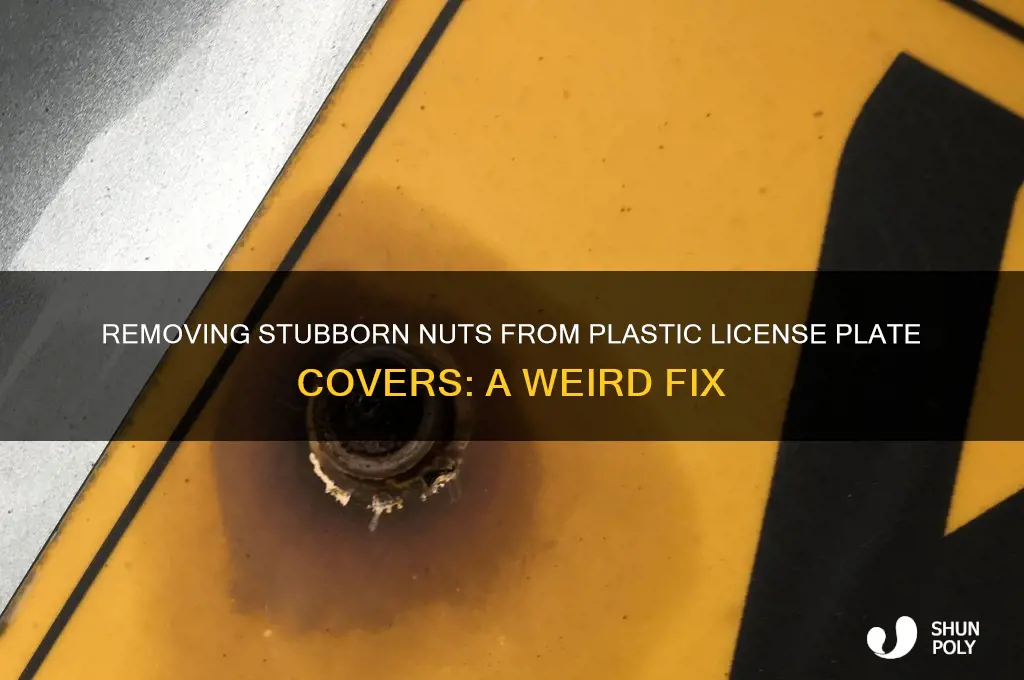 how to get weird nut off plastic license plate cover