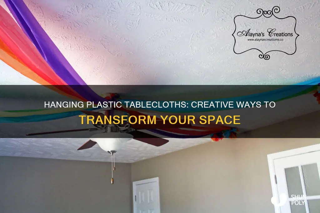 how to hang plastic tablecloths from ceiling