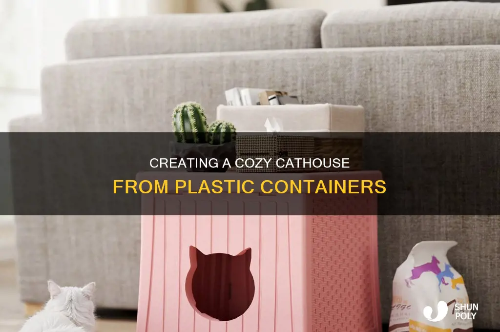 how to make a cathouse from plastic storage container
