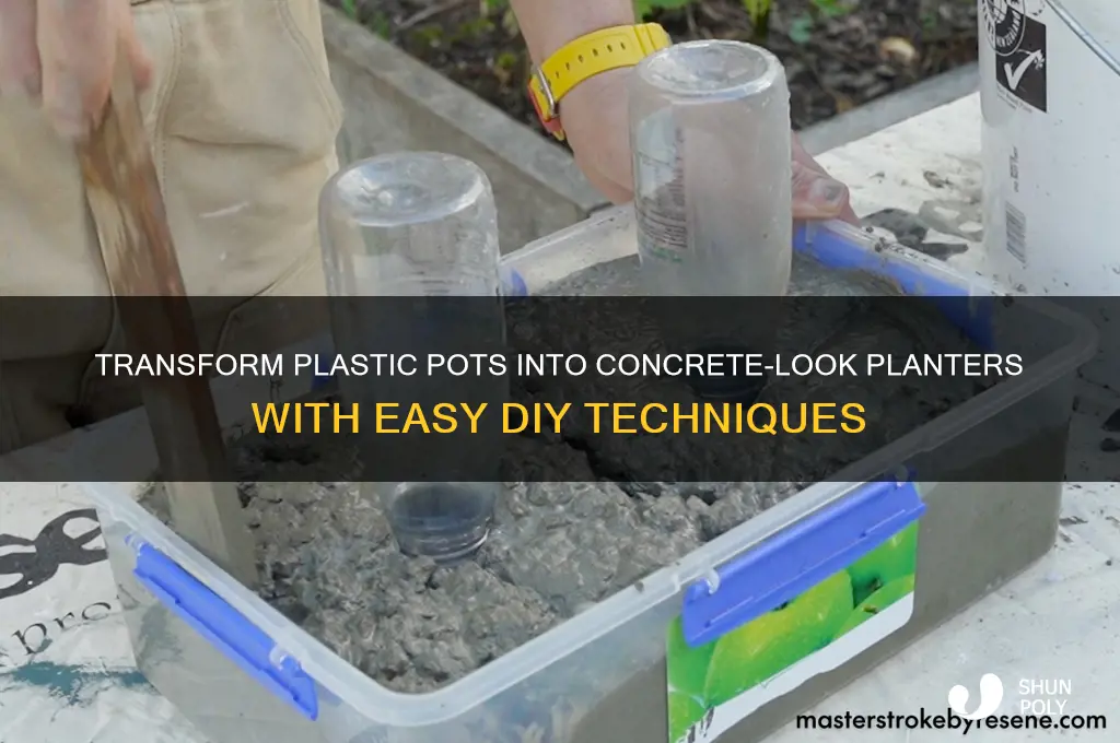 how to make a plastic pot look like concrete