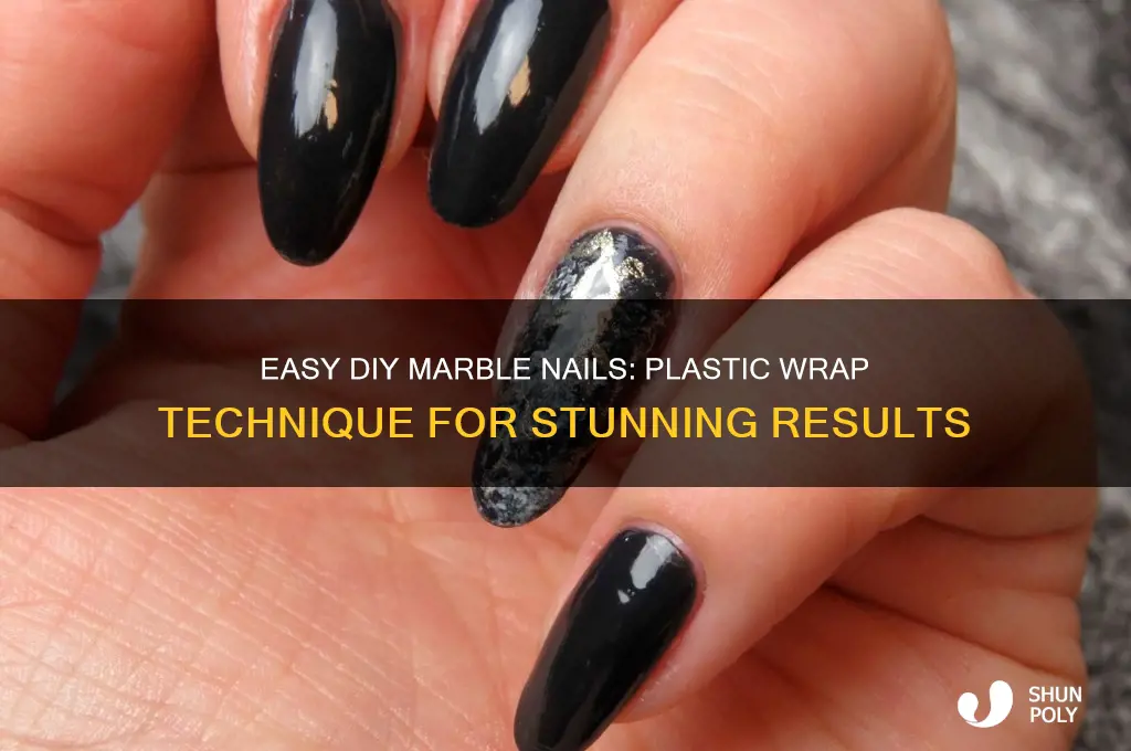how to make marble nails with plastic wrap