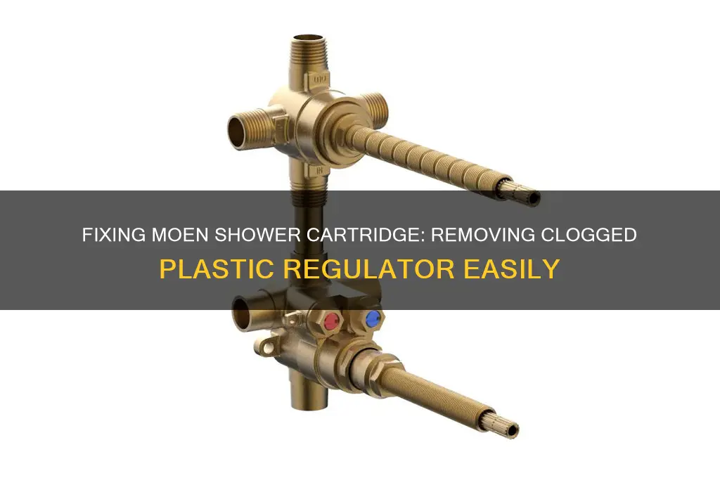 how to remove clogged plastic regulator from moen shower cartridge