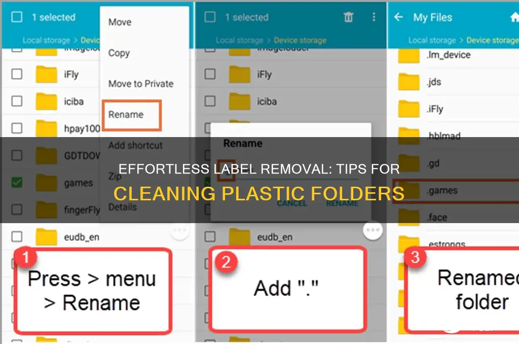 how to remove labels from plastic folders