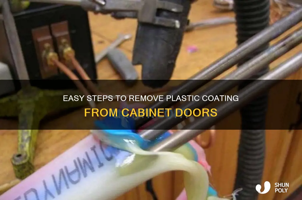 how to remove plastic coating from cabinet doors
