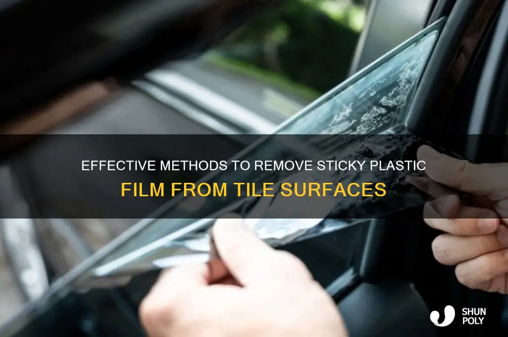 how to remove sticky plastic film off tile