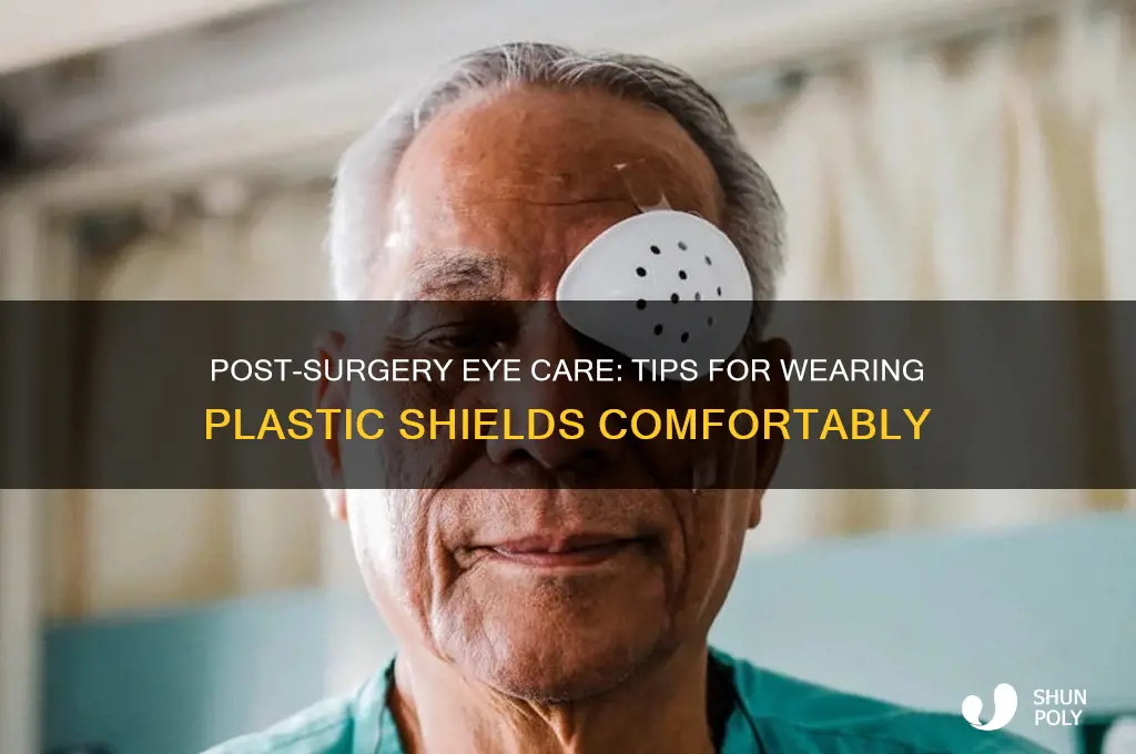 how to wear plastic piece om eye afer surgery