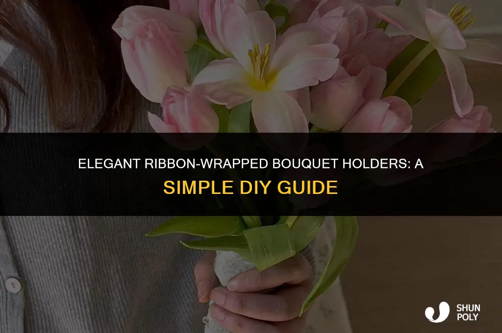 how to wrap ribbon around a plastic bouquet holder