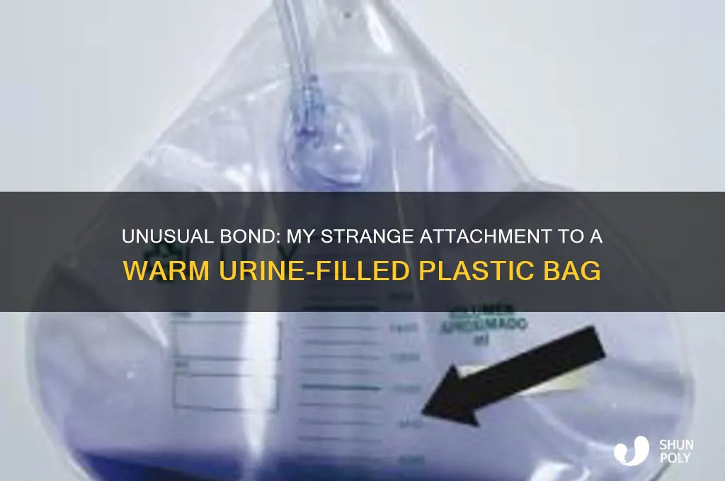 me attached to a plastic bag filled with warm urine