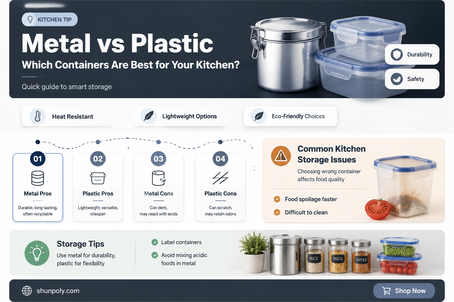 are metal or plastic containers better for kitchen line