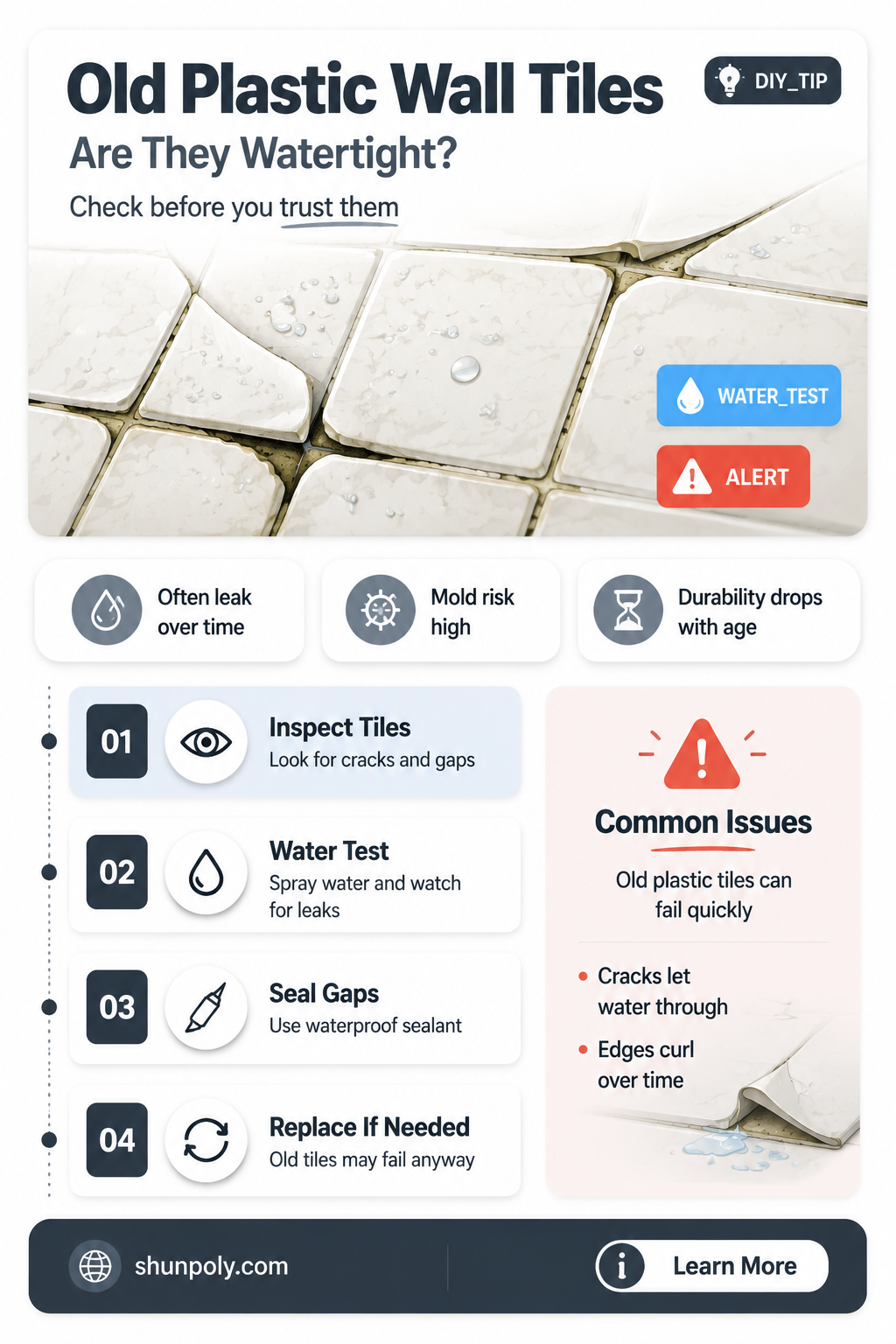 are old plastic wall tiles watertight