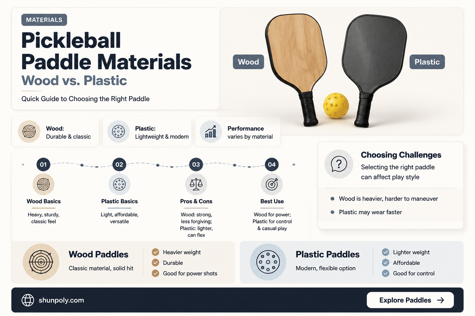 are pickleball paddles wood or plastic