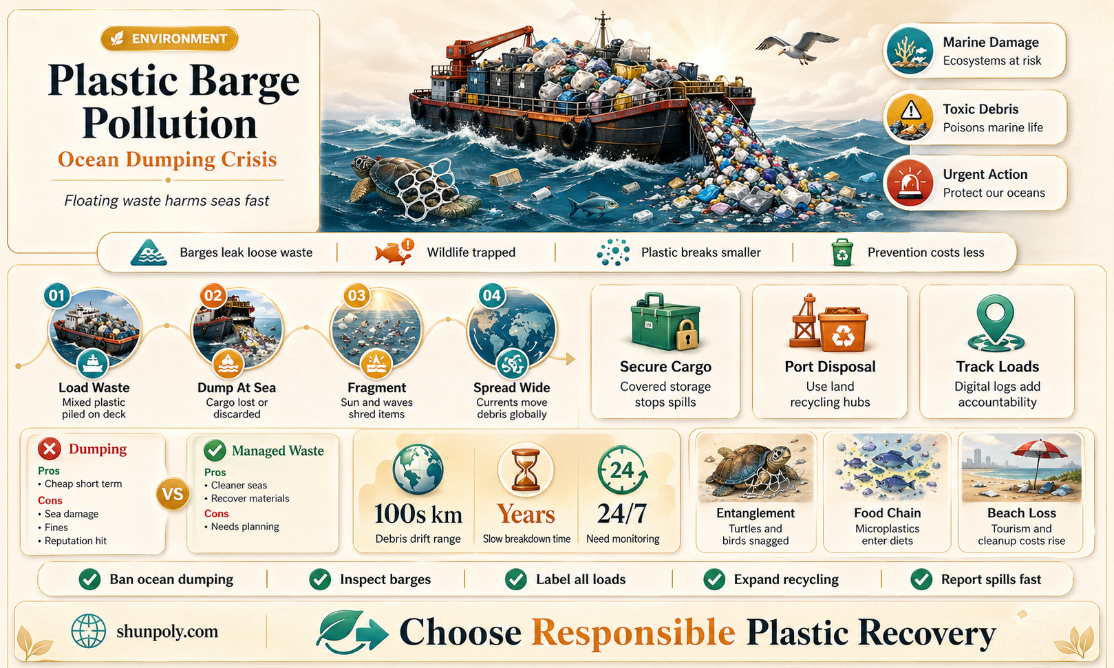 are barges of plastic dumping in oceans