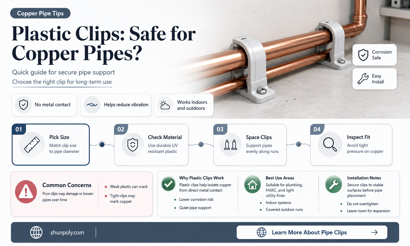 are plastic clips ok with copper pipe