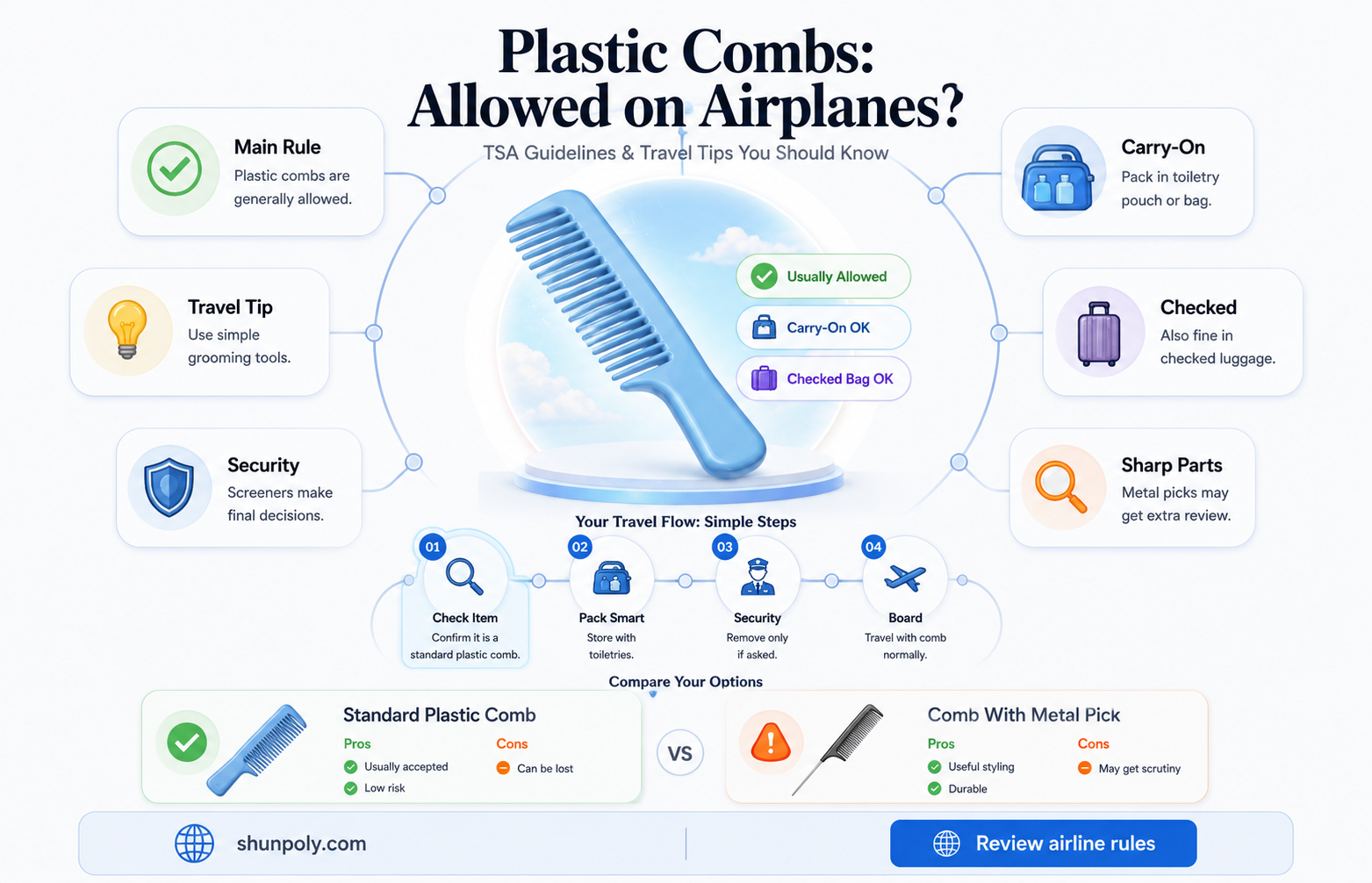 are plastic combs allowed on airplanes