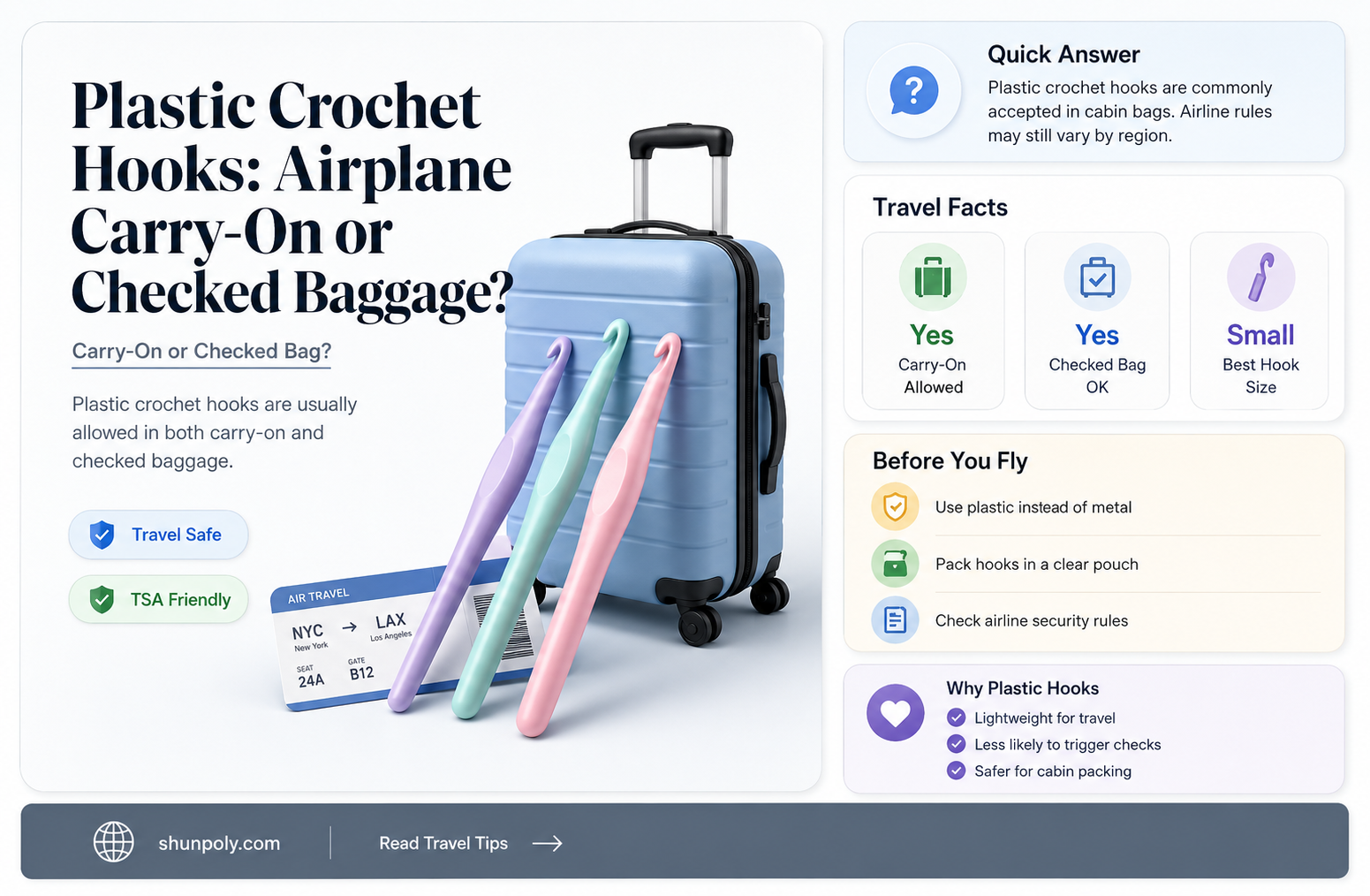 are plastic crochet hooks allowed on airplanes