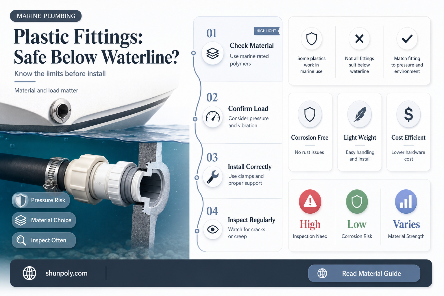 are plastic fittings acceptable blelow waterline