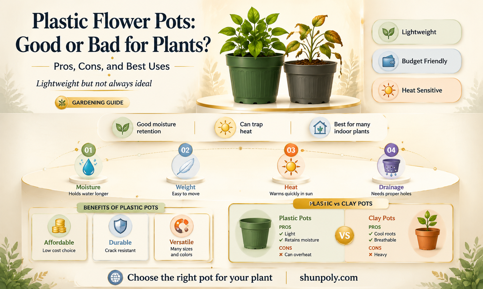 are plastic flower pots good for plants