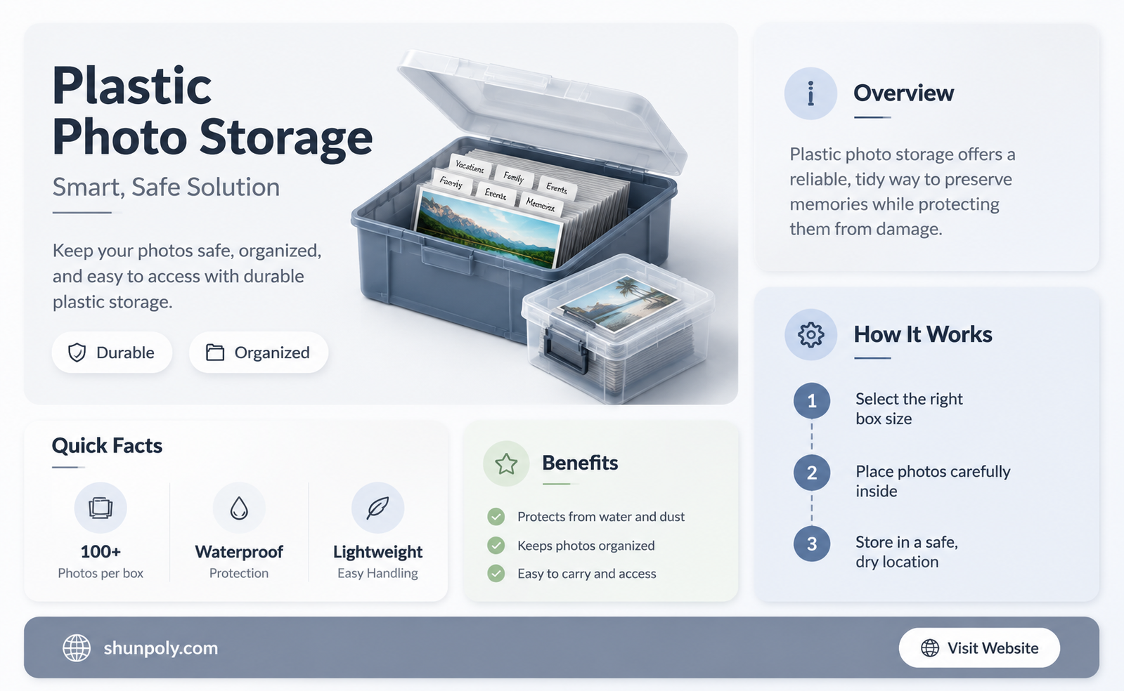 are plastic boxes for photo storage