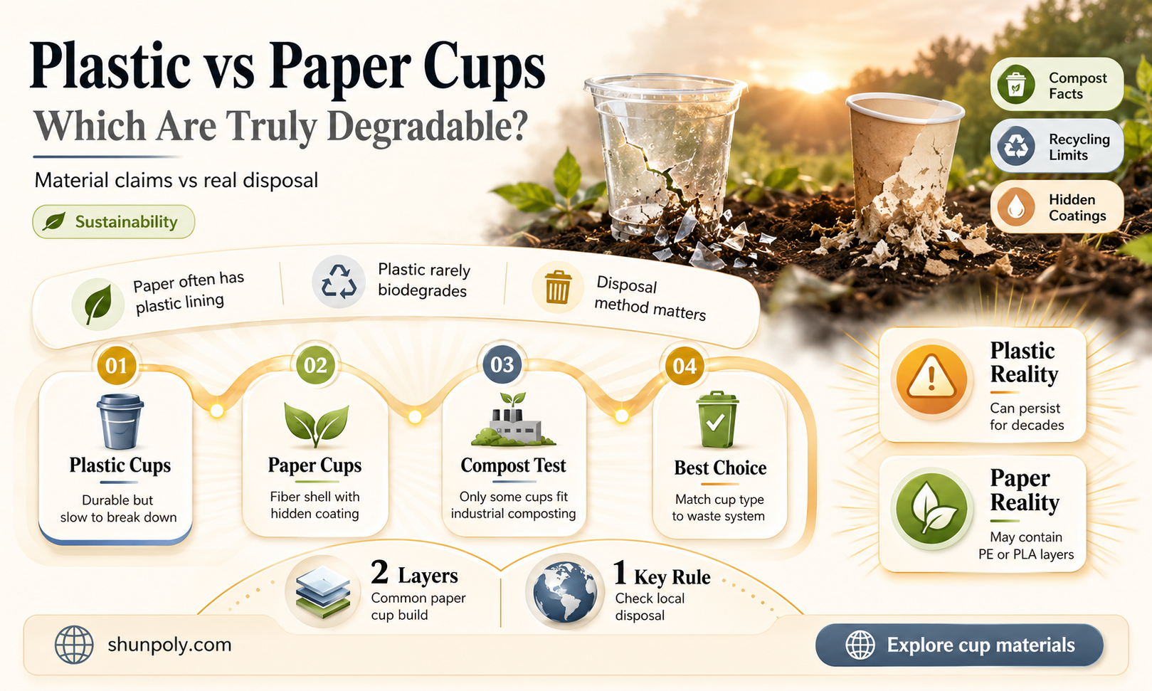 are plastic cups and paper cups degradable