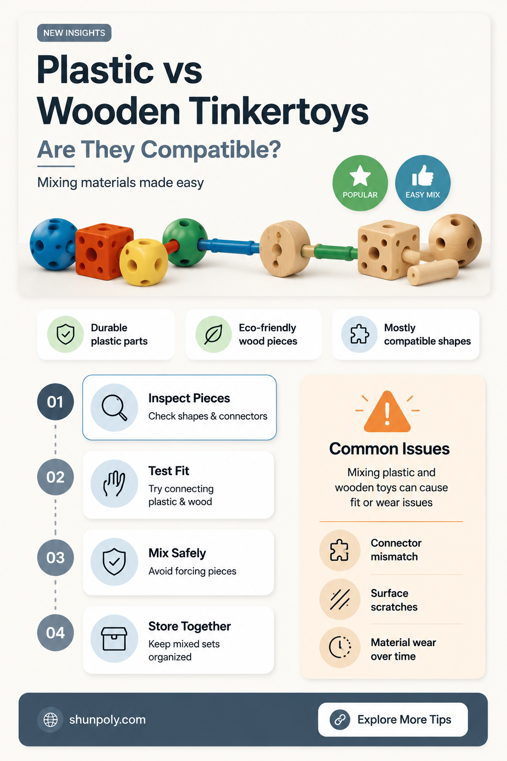 are plastic and wooden tinkertoys compatibke