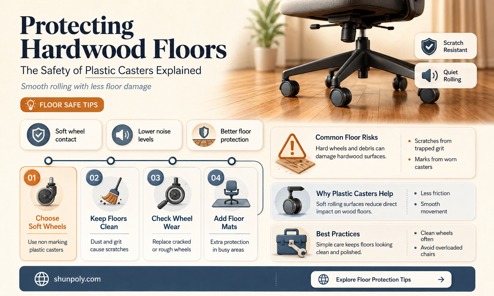 are plastic casters safe for hardwood floors