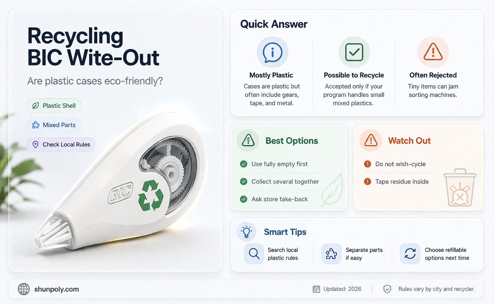 are bic wite-out ezcorrect plastice cases recycleable