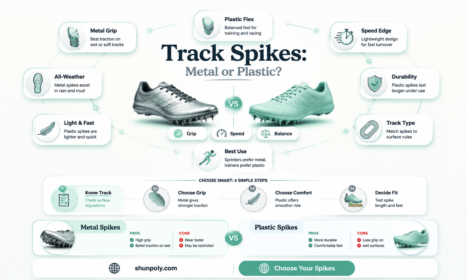 are plastic or metal track spikes
