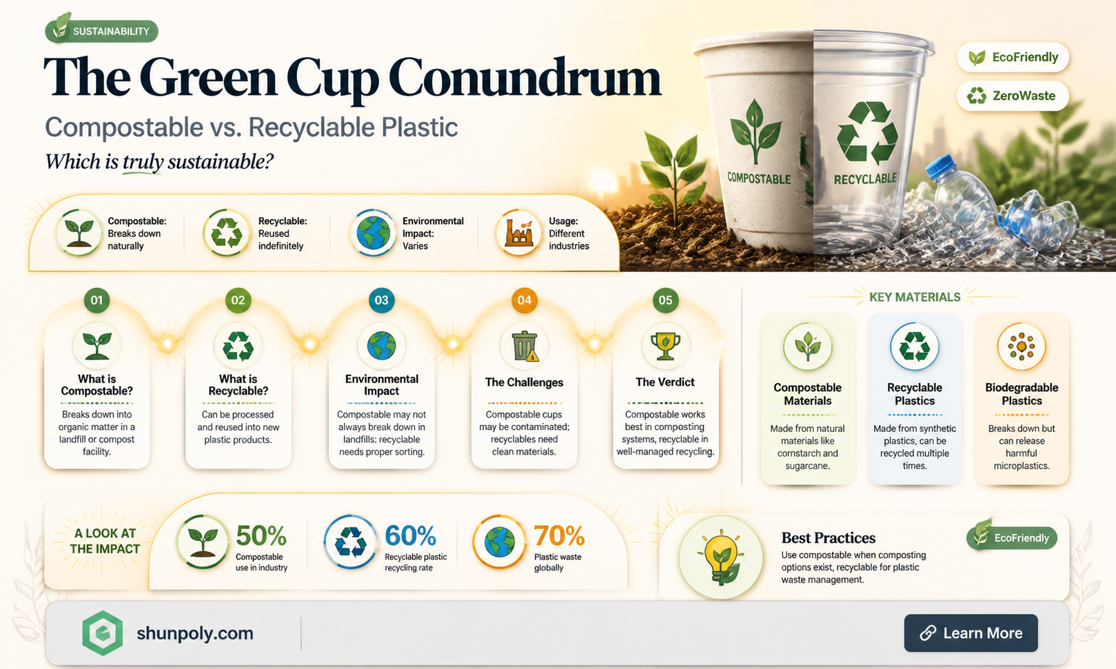 are compostable plastic or recyclable plastic cups better