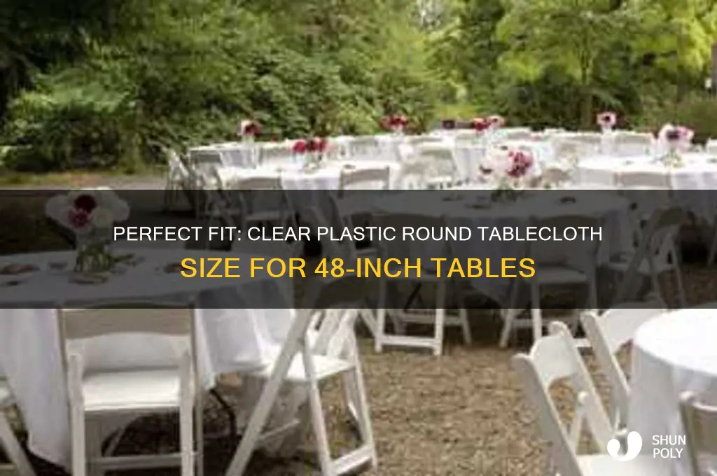 what size clear plastic tablecloth round to fit 48 table
