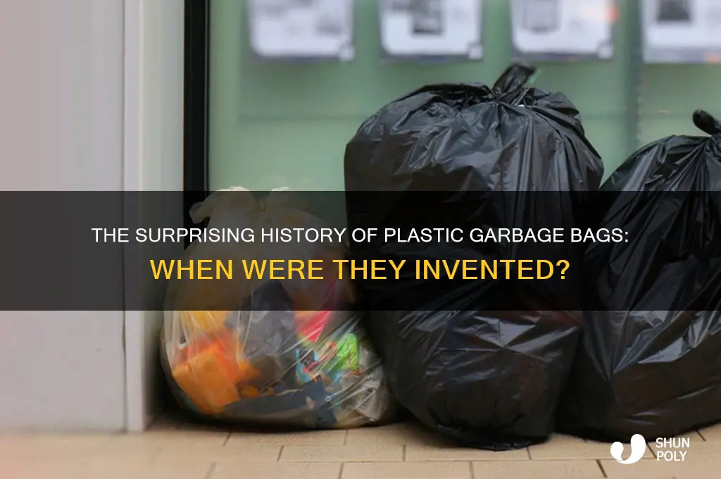 when were plastic garbge bags invented